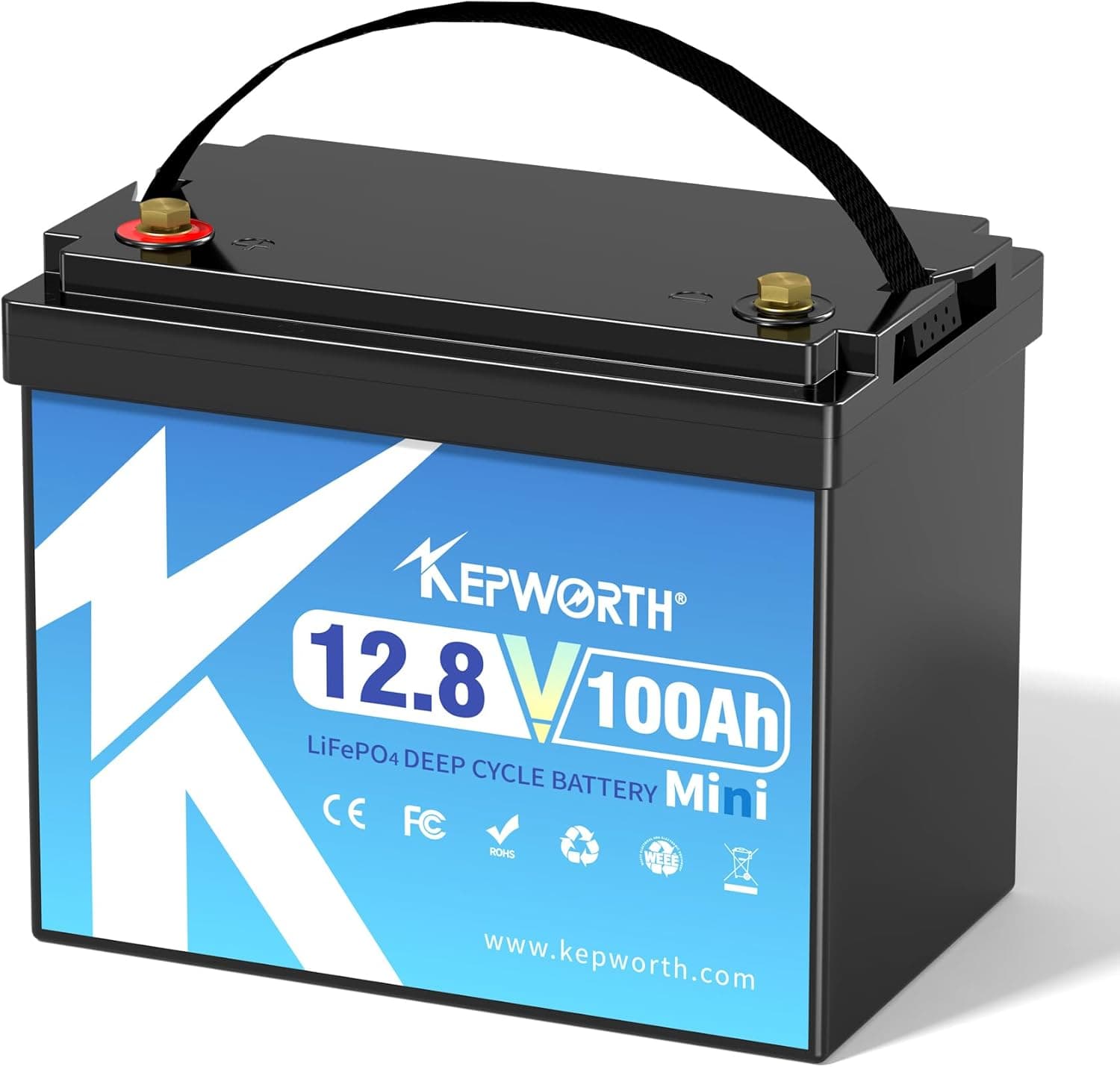 KEPWORTH Bateria de lítio 12 V 100 AH mini, bateria Lifepo4 com 100A BMS e 4000-15000 centímetros, tamanho menor e sem manutenção