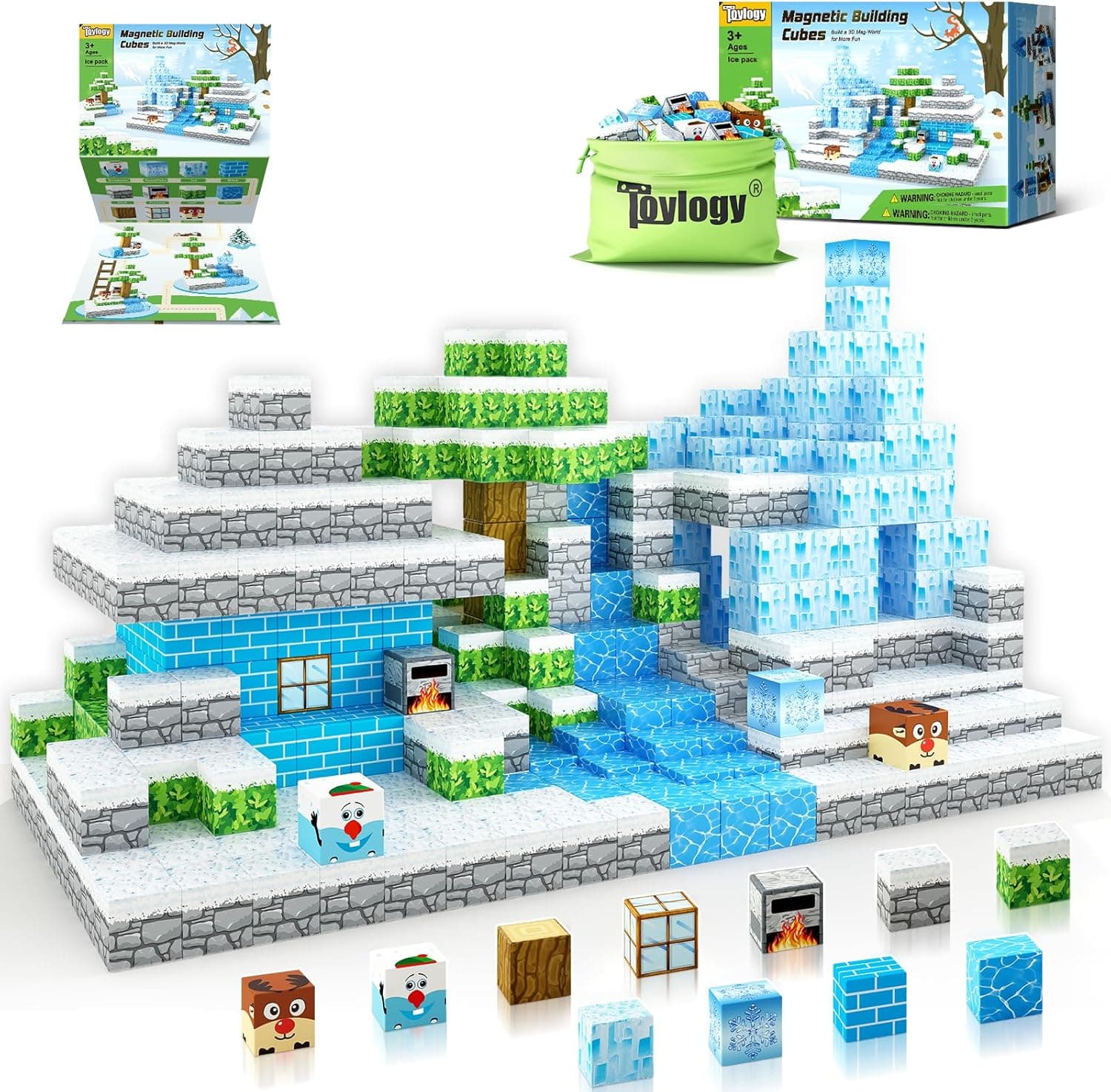 Blocos de construção magnéticos: Build Mine Magnete World Set World Magnet World Frozen Edition brinquedos para meninos de 3, 4, 5 e 6 anos, presente para meninas, jogo magnético de princesa Castle