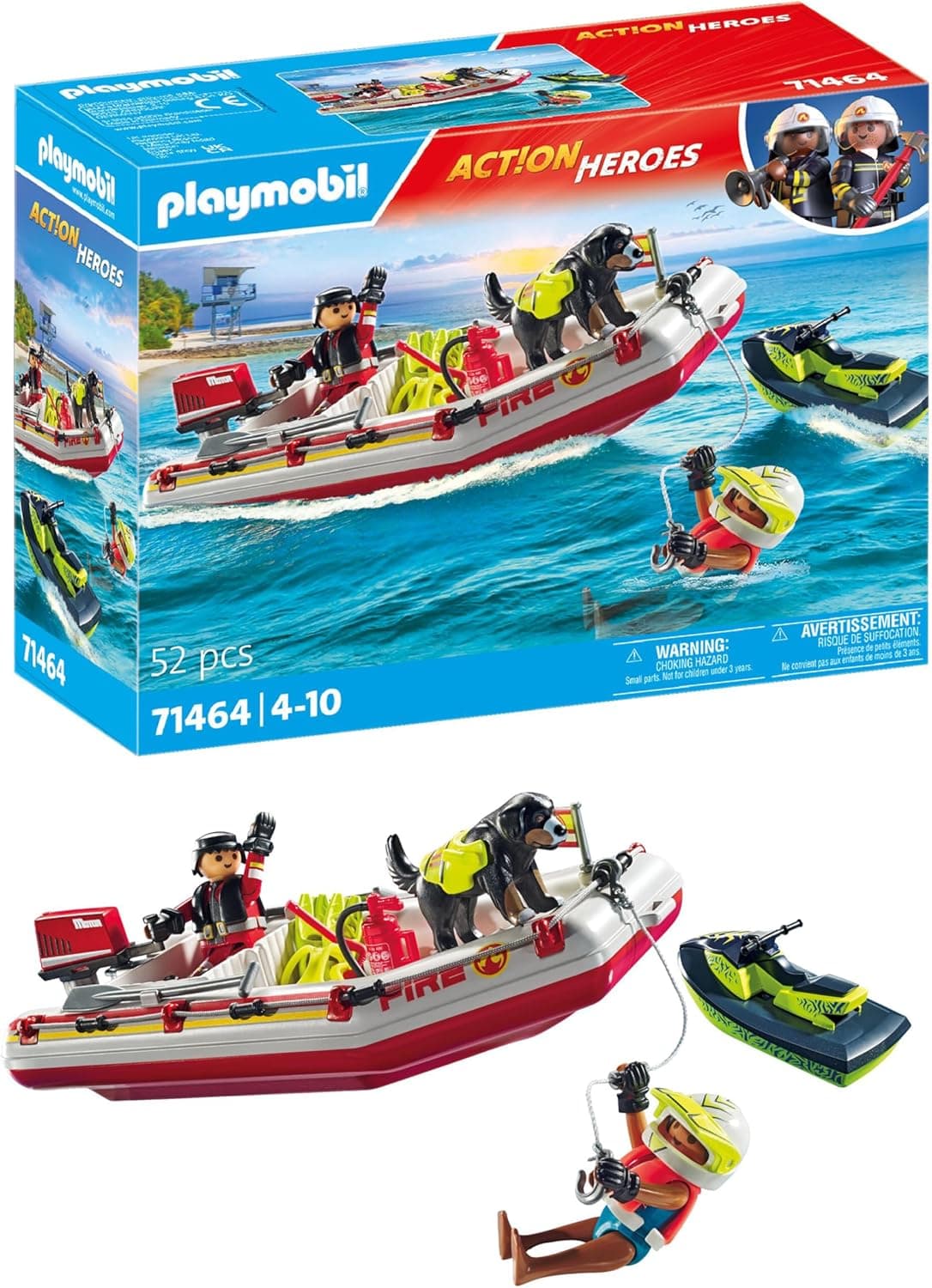 PLAYMOBIL Action Heroes 71464 | Barco de bombeiros com moto aquática e acessórios para crianças a partir dos 4 anos