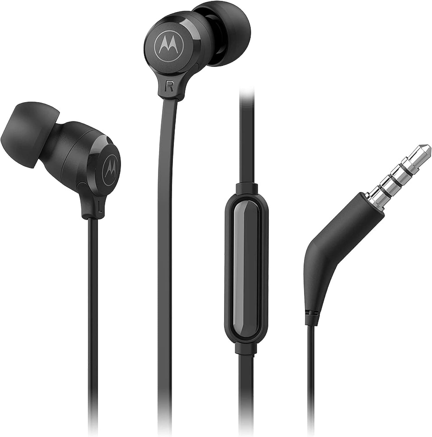 Motorola Lifestyle Sound Earbuds 3-S, auriculares com microfone, cabo anti-emaranhados, graves profundos e design ergonómico, com ajuste confortável, 3,5 mm, preto