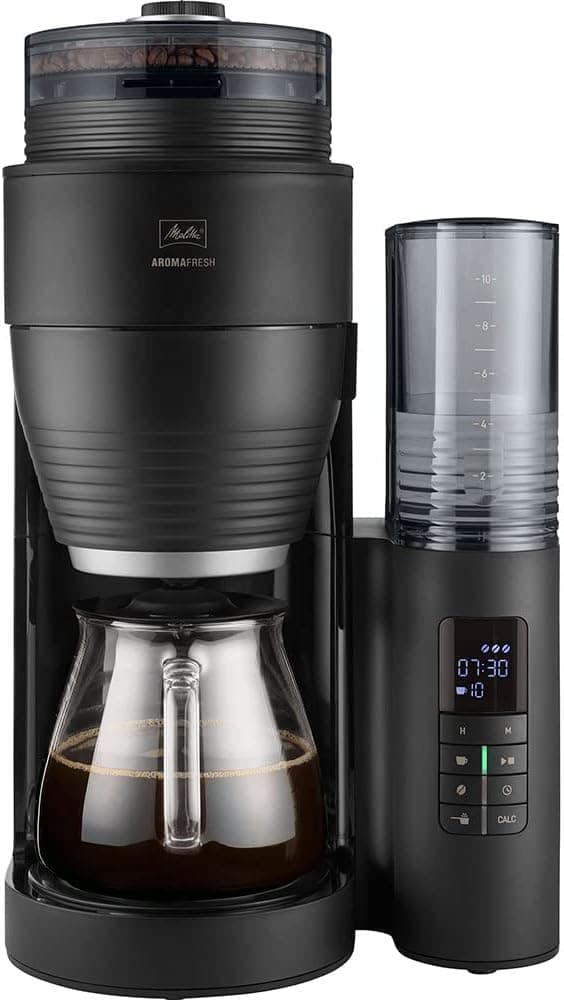 Melitta AromaFresh X 1030-06 Máquina de café com moinho embutido, 10 chávenas, temporizador de 24 horas, manutenção a quente, ecrã LC, preto mate