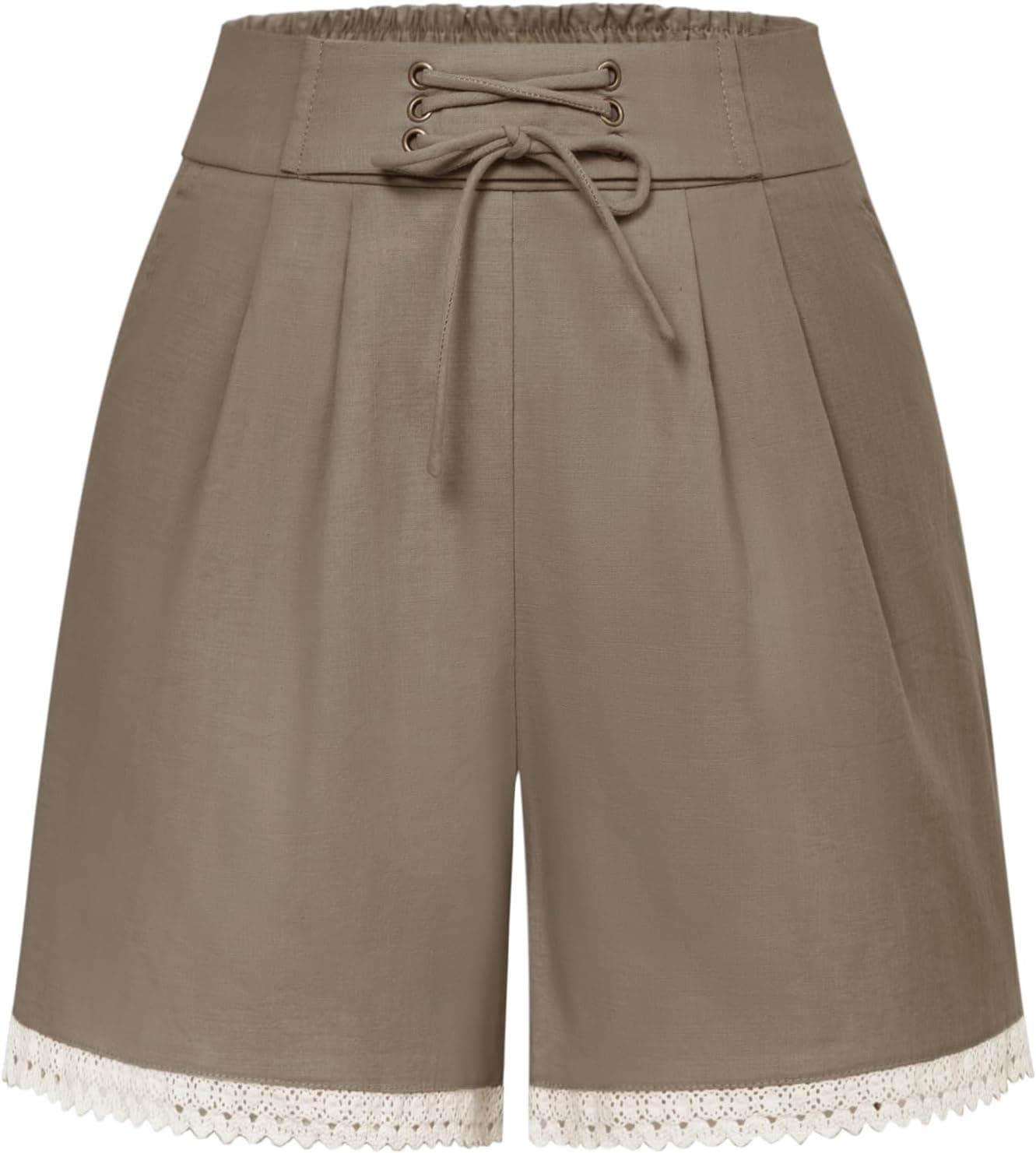 Bermudas para mulher, calções, cintura alta, algodão, calções, cintura elástica, calções, castanho caqui, L, Marrom