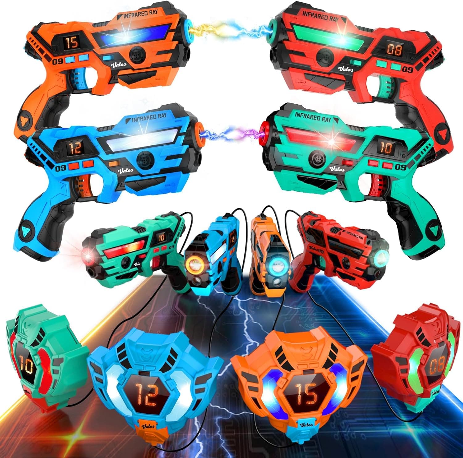 VATOS Laser Tag com coletes conjunto de 4 - em tempo real de dados Sync infravermelhos laser Tag Sets, vários jogadores Lazer Tag jogo para crianças jogo de interior e ao ar livre