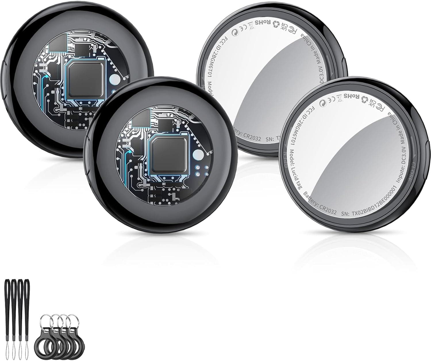 Smart Air Tracker Tag, Bluetooth Localizador de chaves funciona com Find My App (apenas iOS), rastreador Bluetooth e localizador de artigos com som, rastreador de bagagem, preto azabache (4 pacotes)