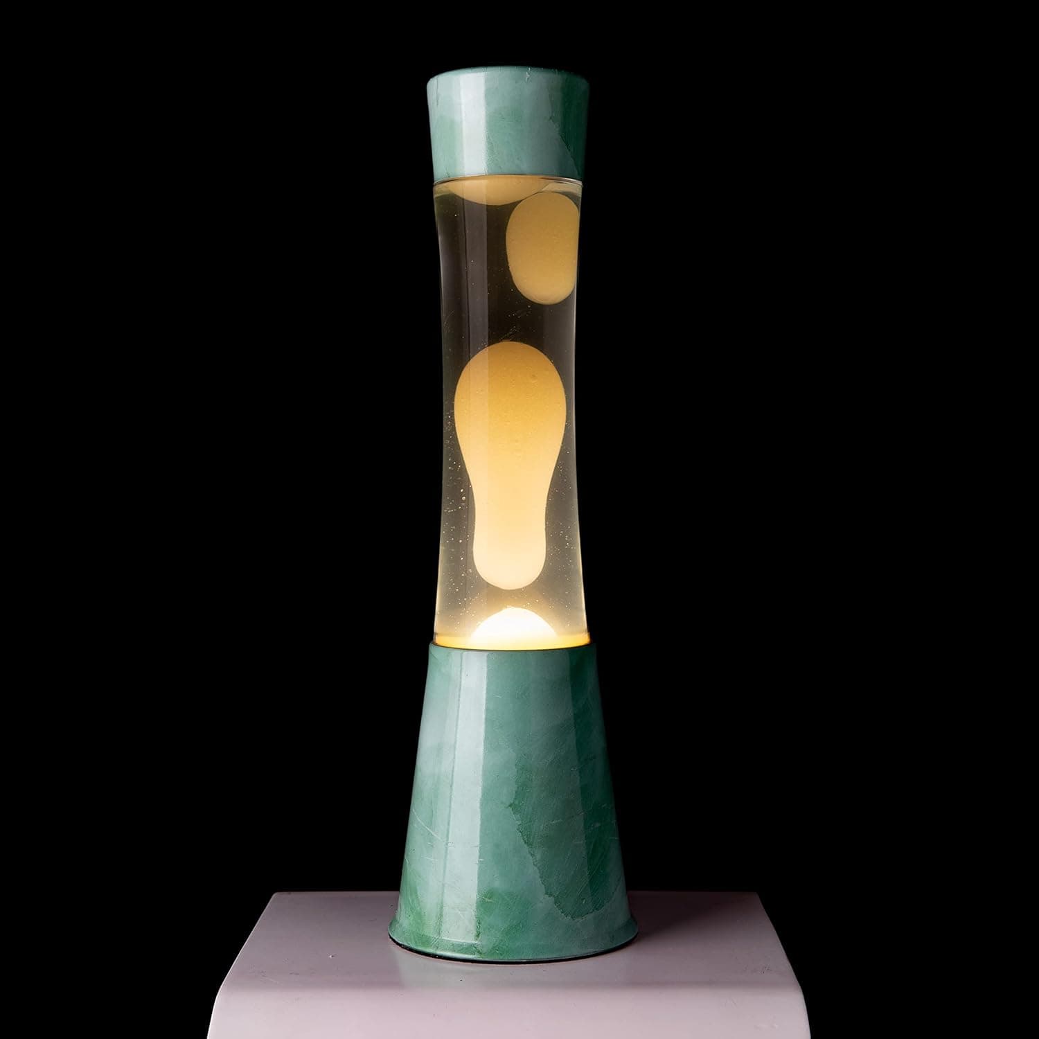 Fisura - Candeeiro de lava "Jade". Base jade, líquido transparente e lavagem branca. Candeeiro efeito relaxante. Com lâmpada de substituição. 11 cm x 11 cm x 39,5 cm