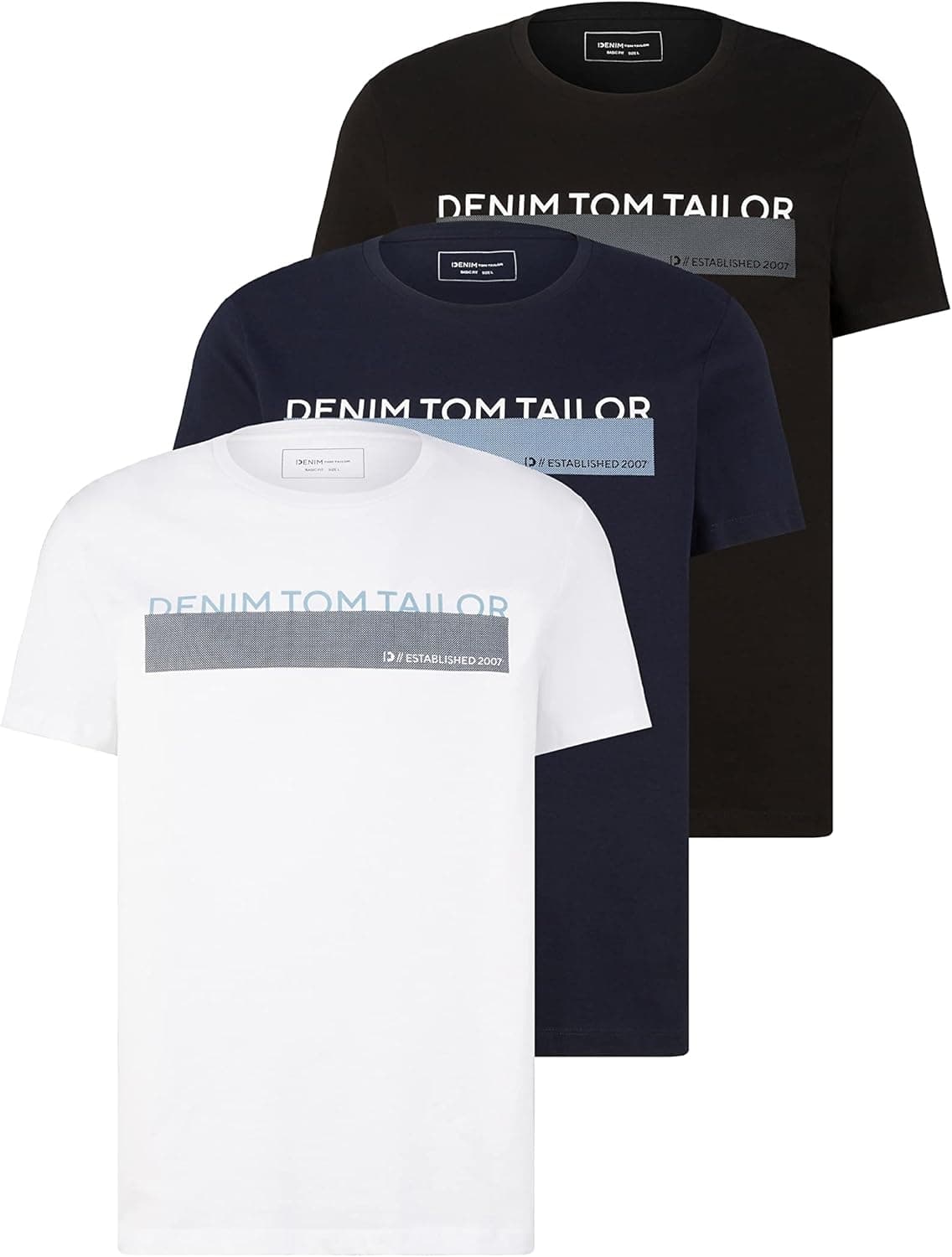 TOM TAILOR Denim T-shirts para homem, pack de 3