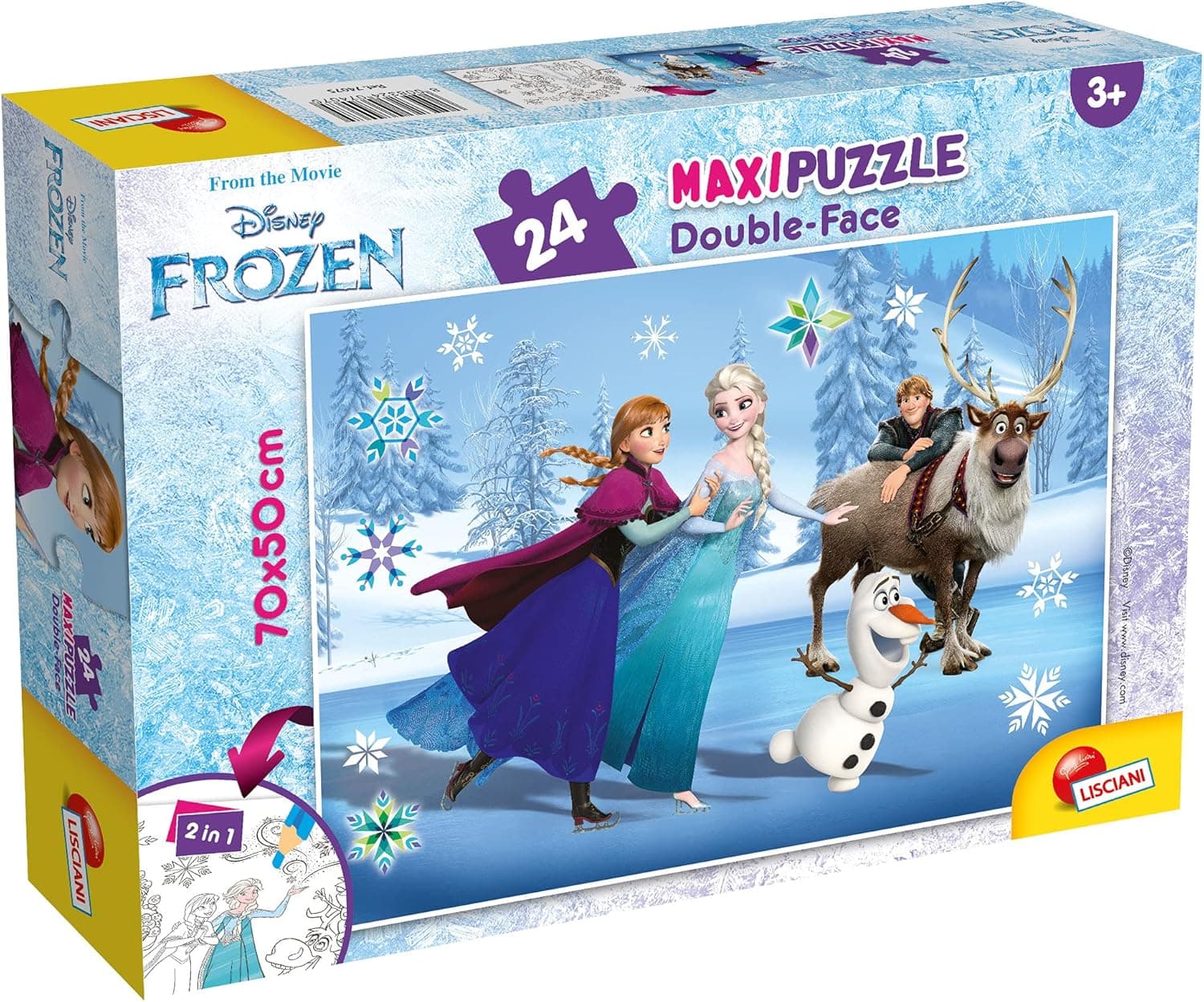 Liscianigiochi Puzzle Maxi Floor para crianças de 24 peças, 2 em 1, dupla face com verso para colorir - Disney Frozen a rainha da neve 74075