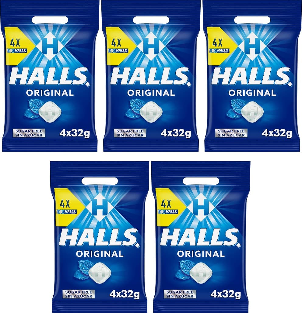 Halls Caramelos duros sabor eucalipto sem açúcar, 4 x 32 g x 5 = 25