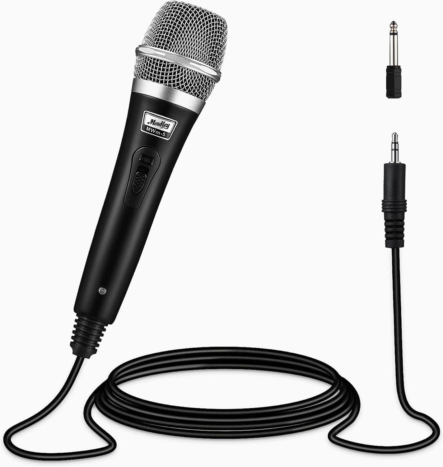 Microfone de Karaoke Moukey microfone dinâmico de mão metal com cabo XLR de 13 pés para cantar karaoke/fala/casamento/altifalante/amplificador/cenário e atividade ao ar livre, preto