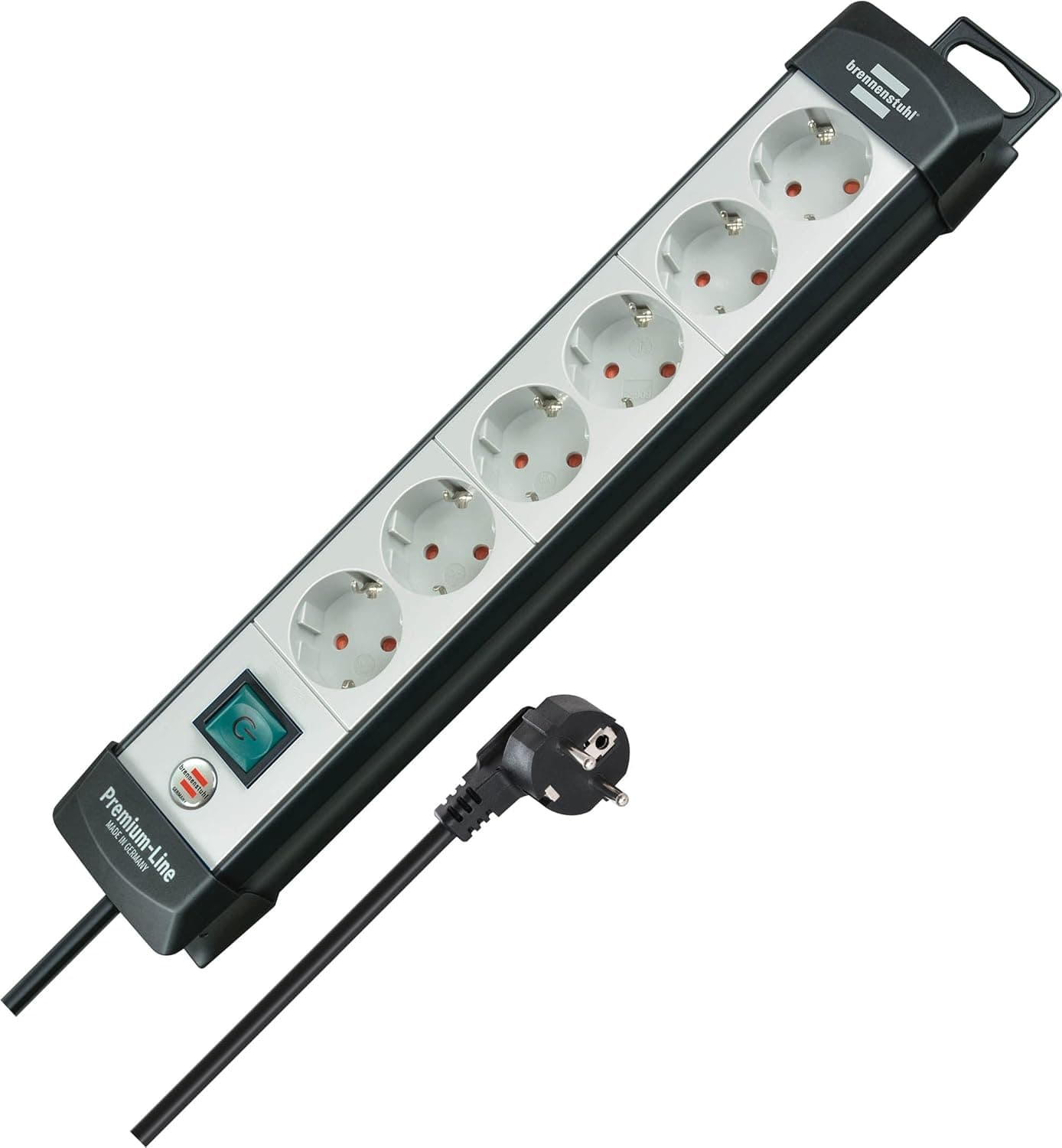 Brennenstuhl Extensão de tomadas premium com 6 tomadas de energia (cabo de 5 m, com interruptor, montável, fabricado na Alemanha) preto / cinzento