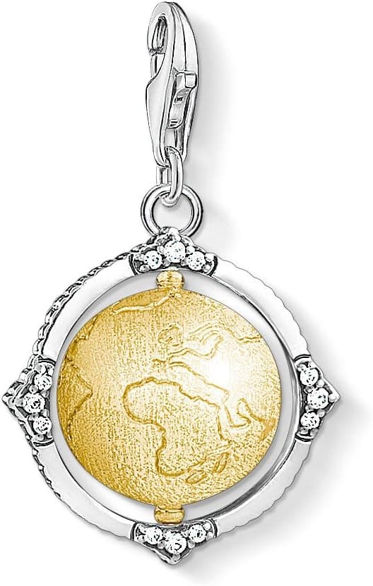 Thomas Sabo Mulher-pendente-Charm floco de neve Charm Club prata de lei 925 1711-849-39, Ouro amarelo 750, prata de lei 925 enegrecida, Zircónia cúbica