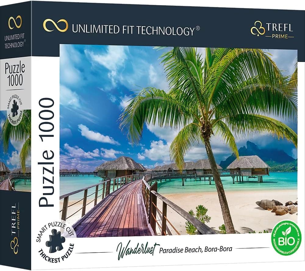 Trefl -1000 peças, cartão mais grosso, bio, EKO, praia do paraíso, palmeiras, entretenimento para adultos e crianças com mais de 12 anos, cor uft puzzle Wanderlust: Paradise Beach, bora, 1000 peças