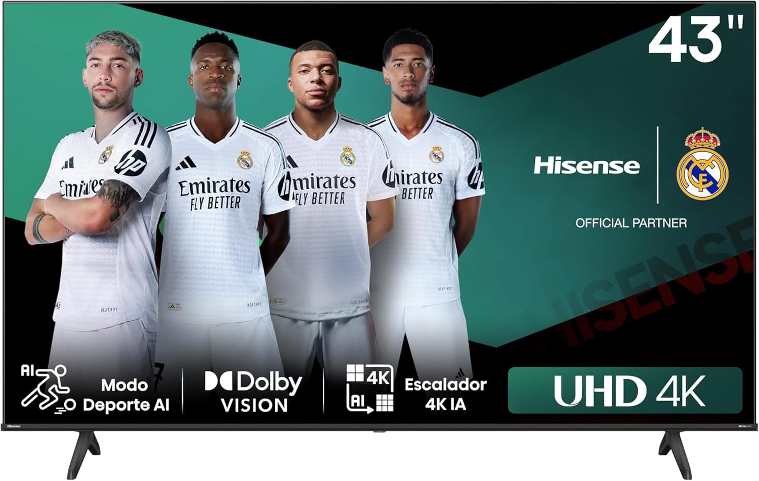 Hisense 43E6NT - UHD 4K, VIDAA Smart TV, 43 polegadas, visão Dolby, modo de jogo Plus, DTS Virtual X, controlo por voz televisão, duplo controlo de volume, autoorganização canais TDT