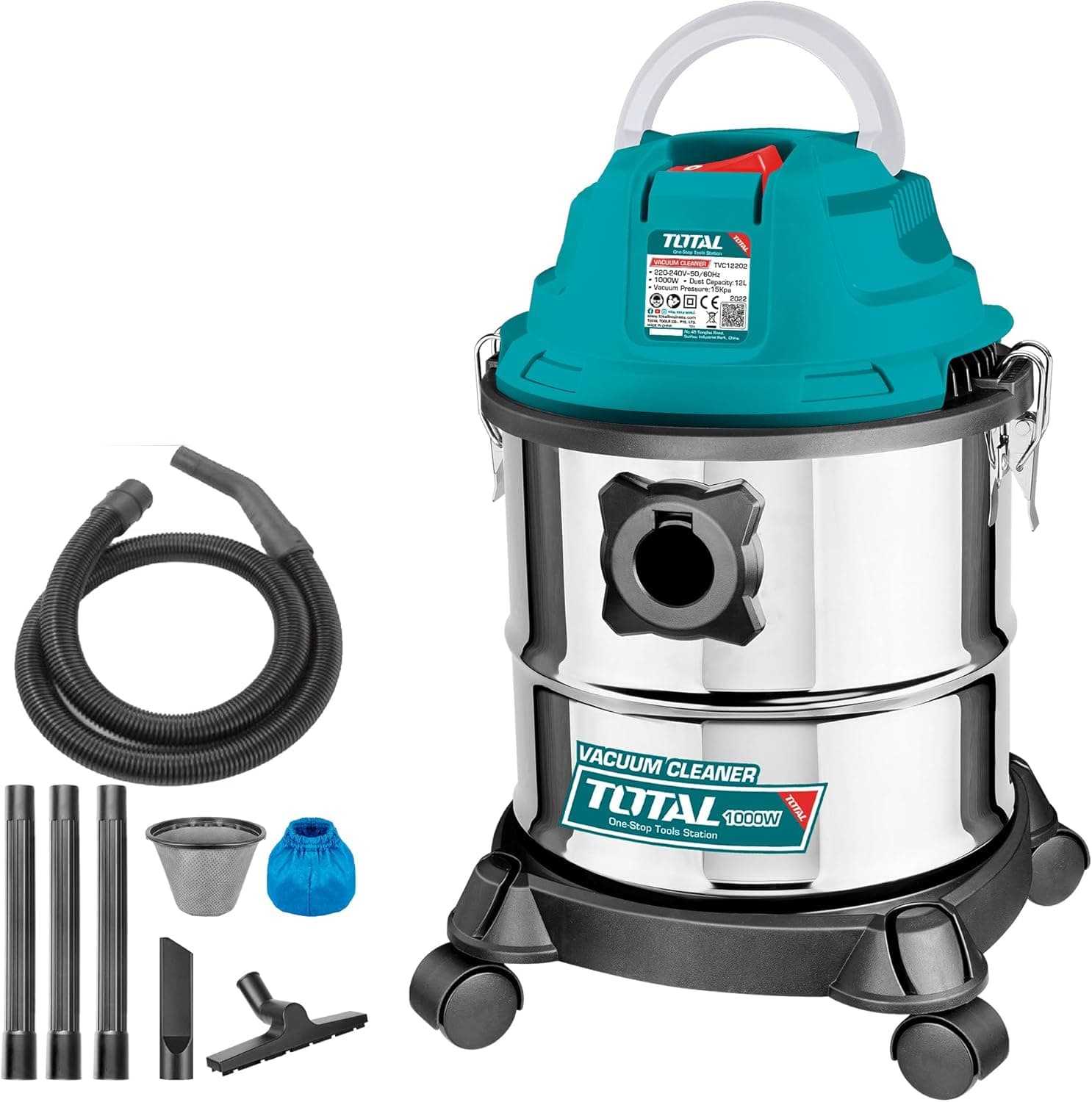 TOTAL Modelo TVC12202 aspirador industrial seco e húmido, 1000 W, 12 litros, azul