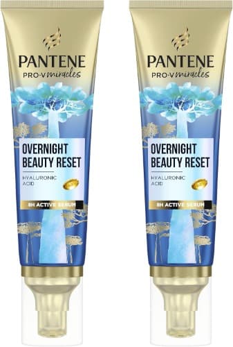 Pantene Pro-V Hidratação e brilho solar de noite com biotina com ácido hialurónico para um cabelo hidratante e mais suave. Hidratante, leve e sem gordura. Cuide do cabelo seco e danificado, 70 ml x 2