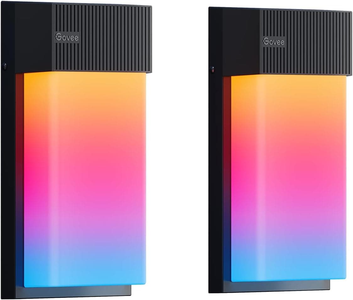 Govee Aplique parede exterior RGBIC, 1500LM Smart aplique parede com 45 modos de cena, IP65 impermeável, efeitos de iluminação DIY, funciona com Alexa, Google Assistant e Matter, 2 peças