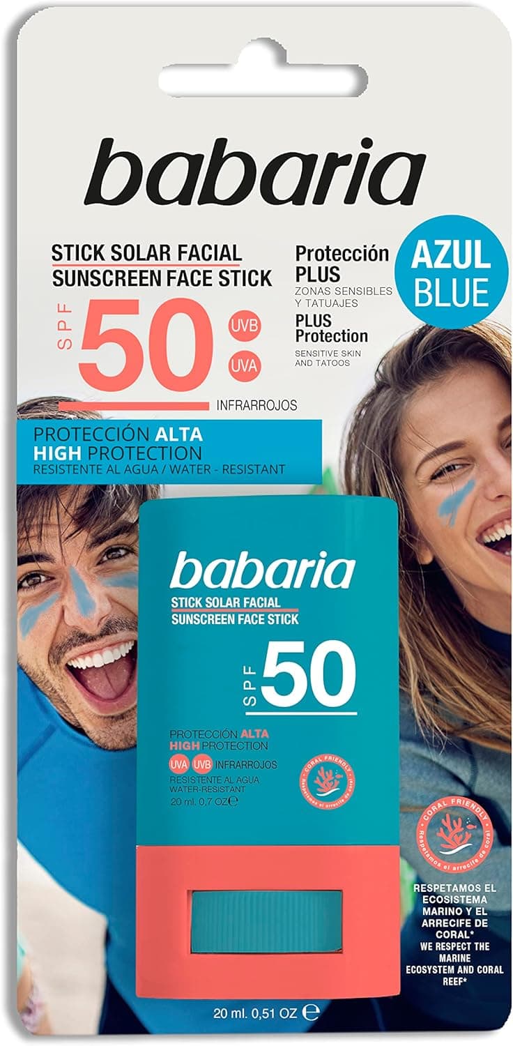 BABARIA - Stick solar facial 50 azul - 20 g | cor azul | Surf Stick | proteção muito alta contra | adequado para áreas sensíveis e tatuagens | resistente à água | 100% vegan