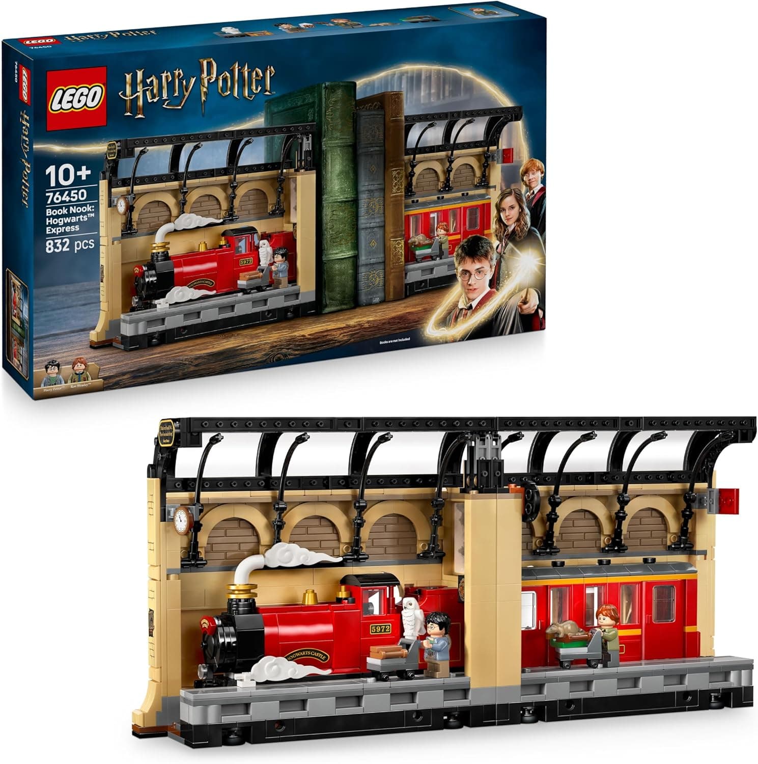 LEGO Harry Potter Canto entre livros: Expresso de Hogwarts - Sujeitos de livros com um comboio de brinquedo - 2 minifiguras (Harry e Ron Weasley) e figura de Hedwig - presente para meninas e meninos