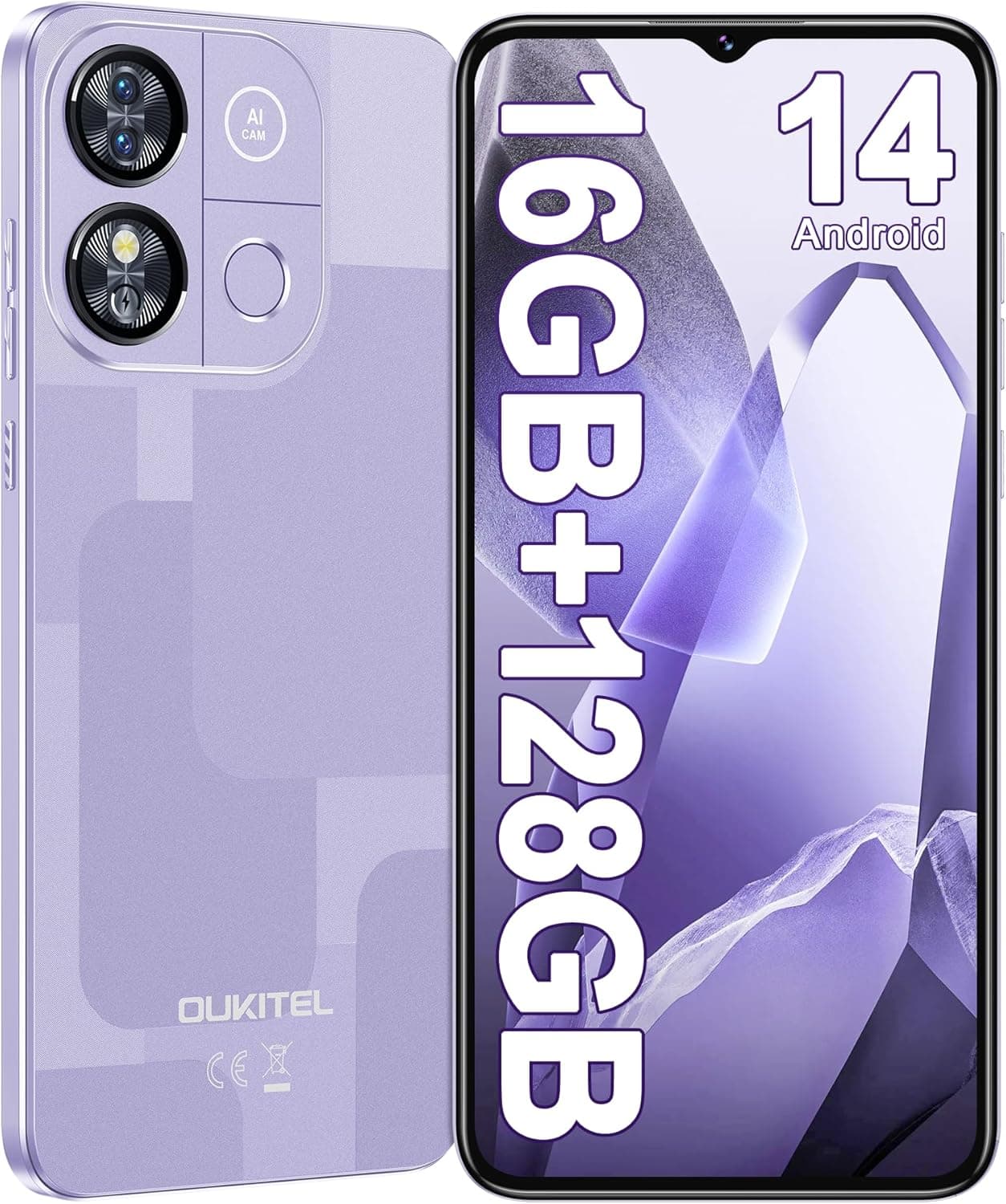 OUKITEL C57 Pro Telemóvel 2025, Smartphone Android 14, 6,52" HD telemóveis livres, 16 GB (4 12) RAM 128 GB ROM/TF 1TB telemóvel, bateria 4300 mAh, 13 MP/4G Dual SIM/Face ID