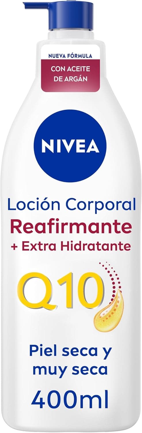 NIVEA Q10 Óleo de argão Body Milk Reafirmante extra hidratante (400 ml), loção corporal reafirmante para pele seca, creme hidratante corporal nutritivo