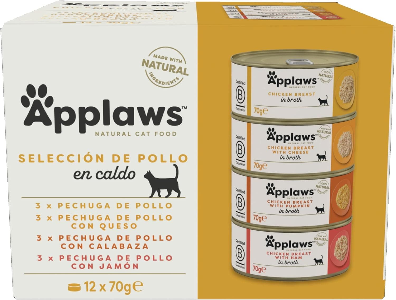 Applaws 100 % natural comida húmida para gatos adultos seleção de frango em caldo - embalagem de 12 latas de 70 g