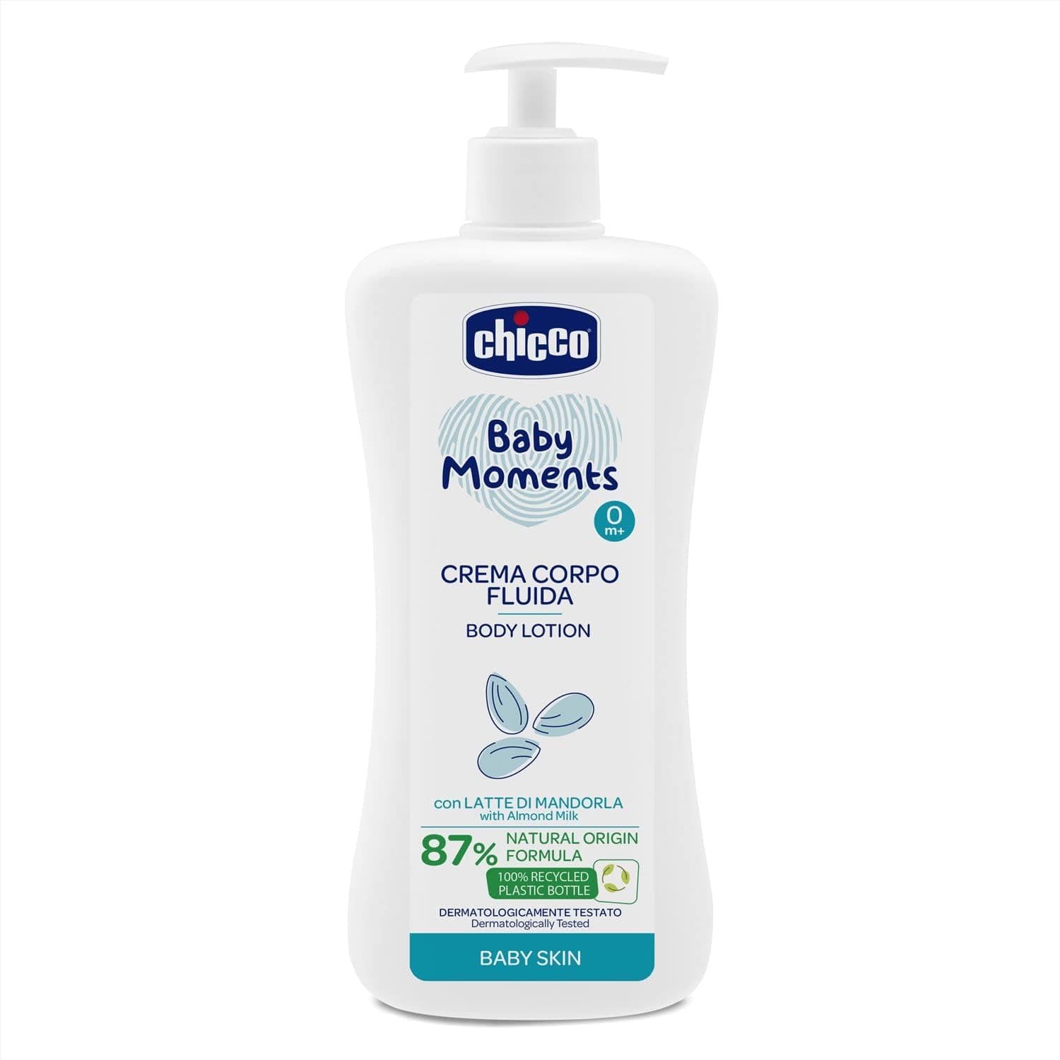 Chicco Baby Moments - Creme corporal líquido com leite de amêndoas com fórmula natural, 0 meses - 500 ml