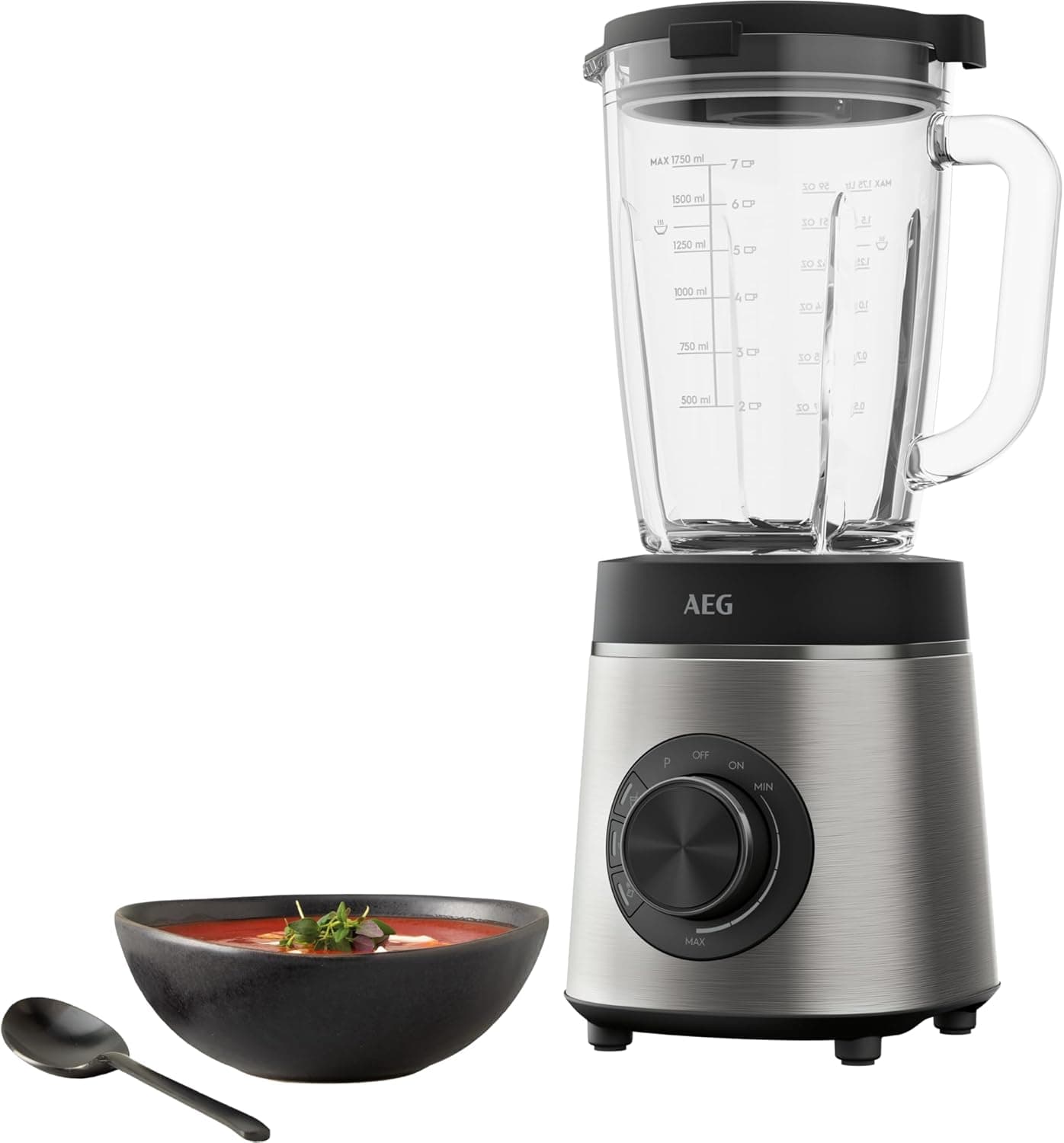 AEG TB6-1-6ST Liquidificadora de copo, potência de 1400 W, jarro de vidro de 1,75 L, sem BPA, 6 lâminas revestidas de titânio, 3 programas pré-definidos, máquina de lavar louça, liquidificadora em aço