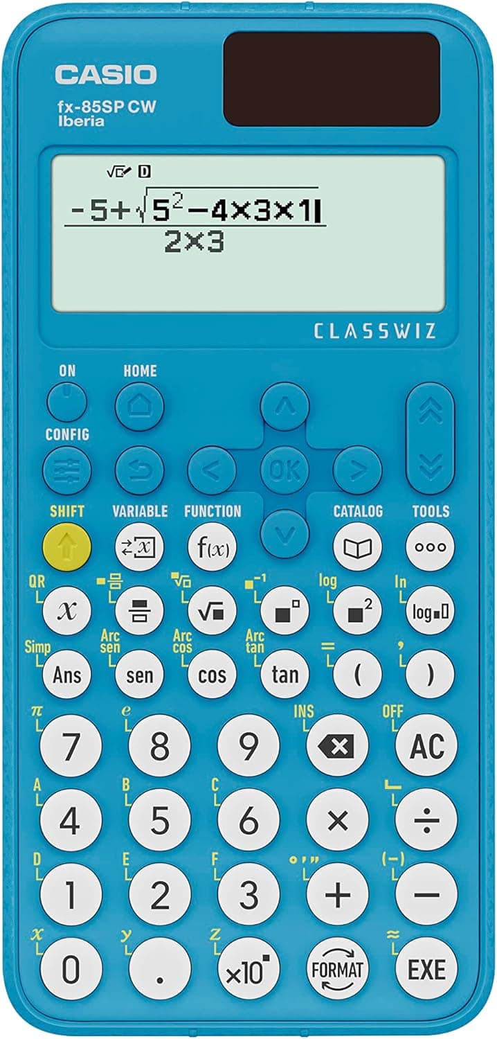 Casio FX-85SP CW Calculadora científica, recomendada para o curriculum espanhol e português, 5 idiomas, mais de 300 funções, solar, cor azul