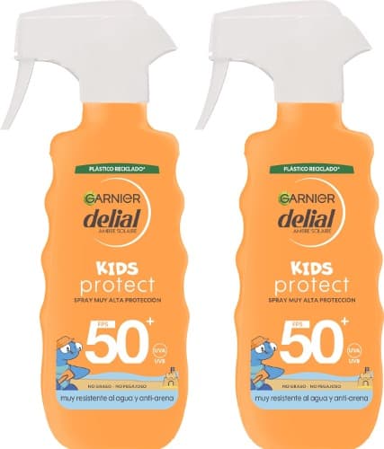 Garnier Delial crianças Hydra 24h Protect pistola spray protetor solar FPS 50. Muito alta proteção. Resistente à água e à areia. Para crianças. Testado sob controlo pediátrico. 270 ml