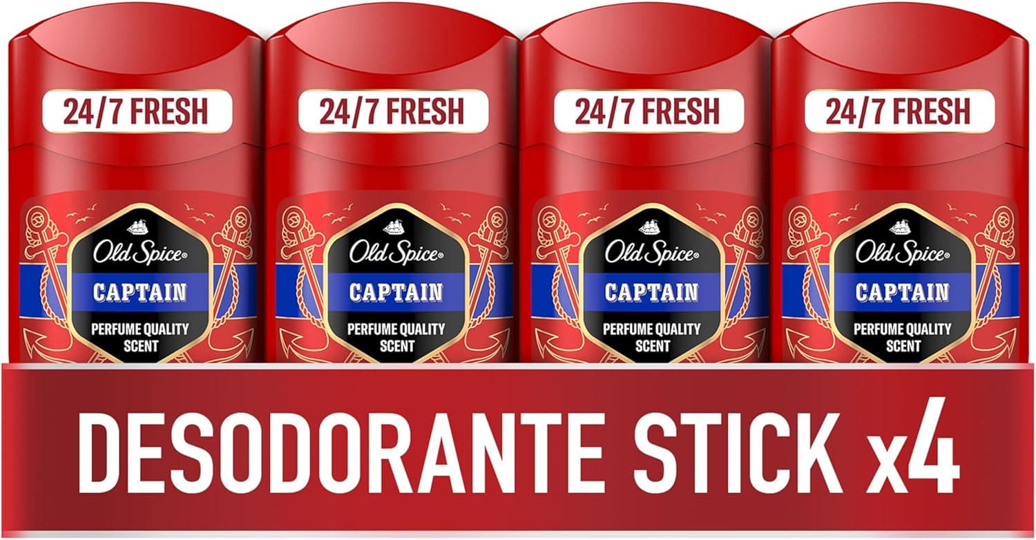 Old Spice Captain | Pack de 4 desodorizantes em barra para homem com fragrância duradoura 50 ml cada