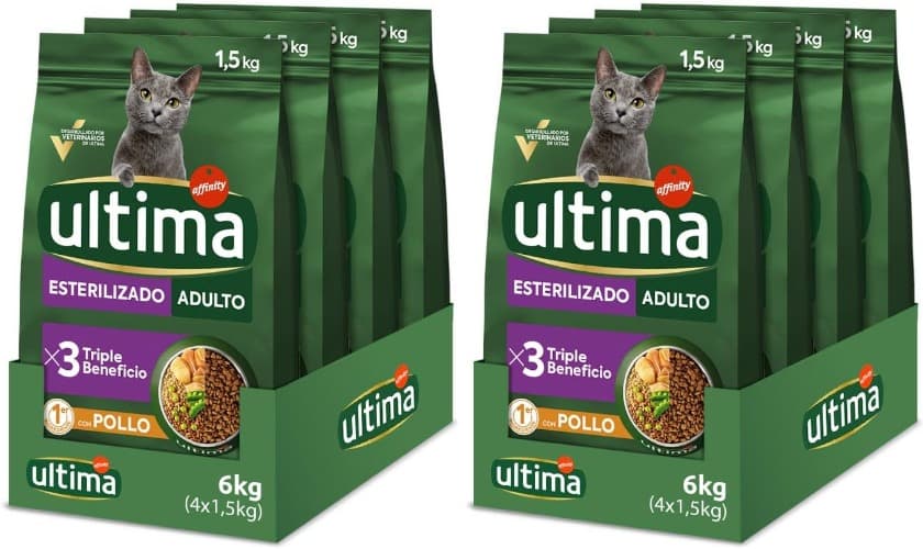 Ultima Frango adulto esterilizado, comida seca para gatos, 8 x 1,5 kg, total 12 kg