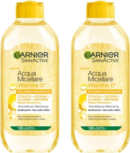 Garnier SkinActive - Água micelar tudo em 1 com vitamina C, para peles apagadas e uniformes, sem enxaguamento, 400 ml