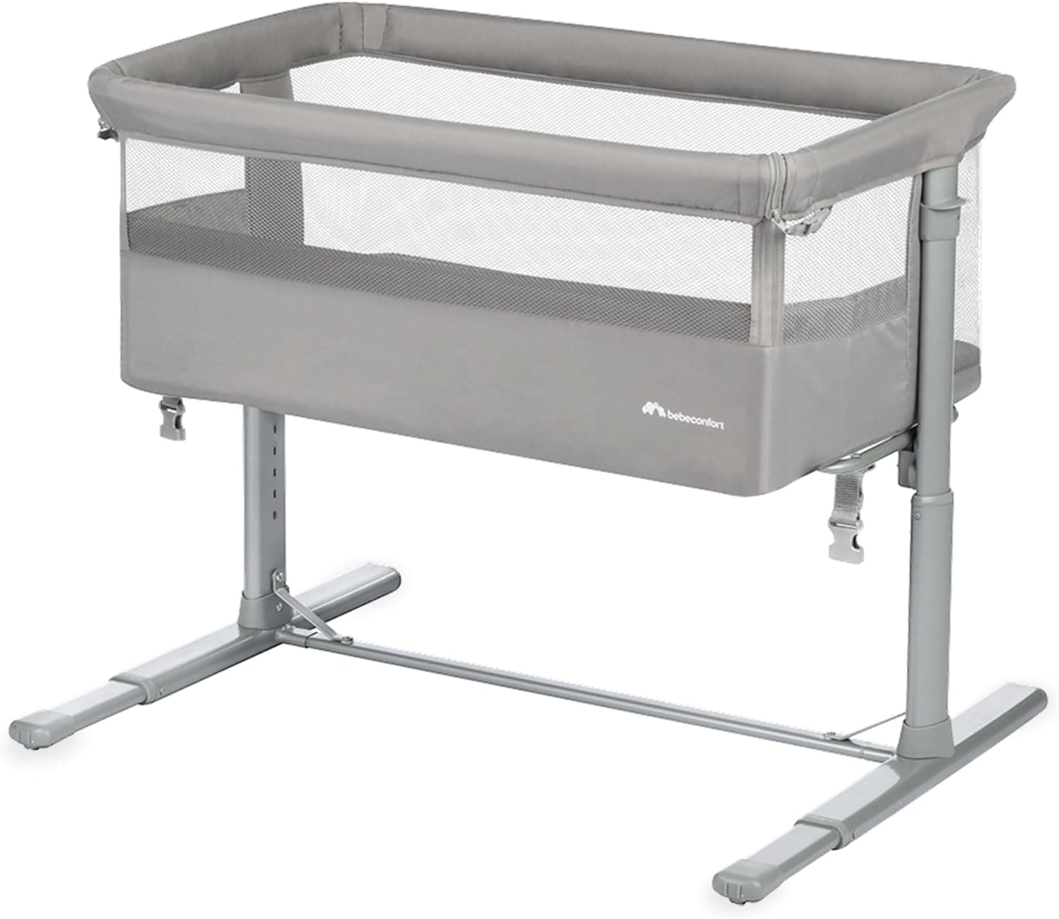 Bebeconfort Zina Berço de bebé desde o nascimento até aos 6 meses (0 a 9 kg), dobrável, 5 posições de altura ajustáveis, colchão reclinável, cinzento mineral