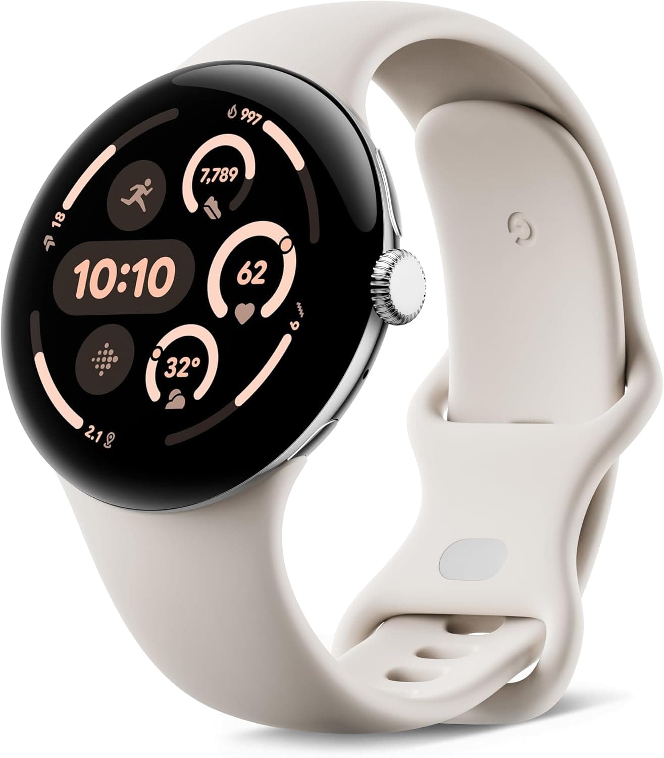 Google Pixel Watch 3 (45 mm) - Caixa em prata polida - correia em cor de porcelana - Wi-Fi
