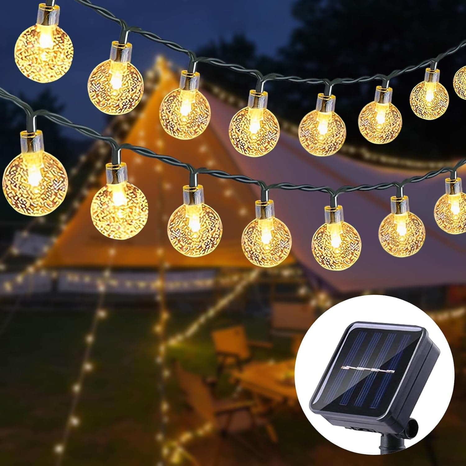 Anmossi Guirlanda de luzes solares exteriores, 11 m, 60 LEDs, grinalda de luzes solar, 8 modos, impermeável corrente de luzes solares para interiores e exteriores, jardim, Natal, terraço, festas 