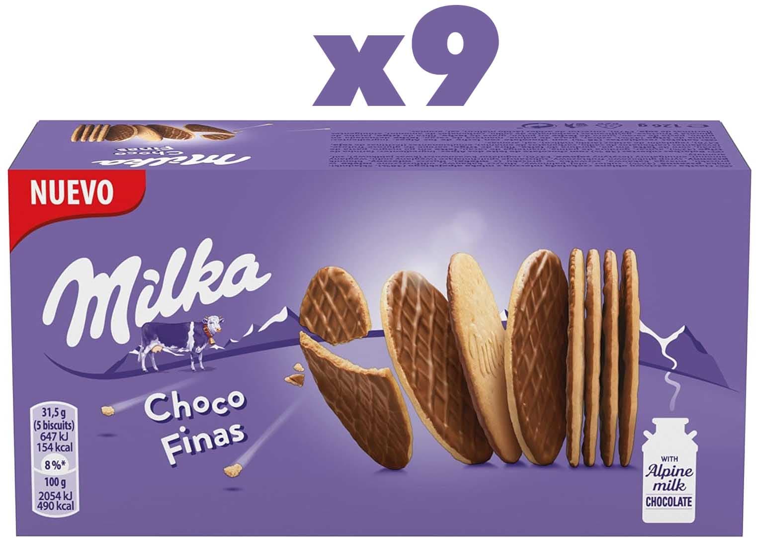 Milka Mini Wafers bolachas casquilho com enchimento cremoso e cobertura de chocolate com leite dos Alpes 110 g (x9)