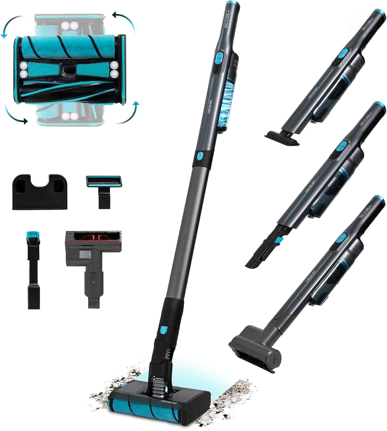 Cecotec Aspirador vertical sem cabo ultraleve Scoba 2100 Twice Max. 210 W e 20 kPa, Motor Digital Brusless, Autonomia, 45 mins, cabeça omnidirecional motorizada com escova dupla, 3 acessórios
