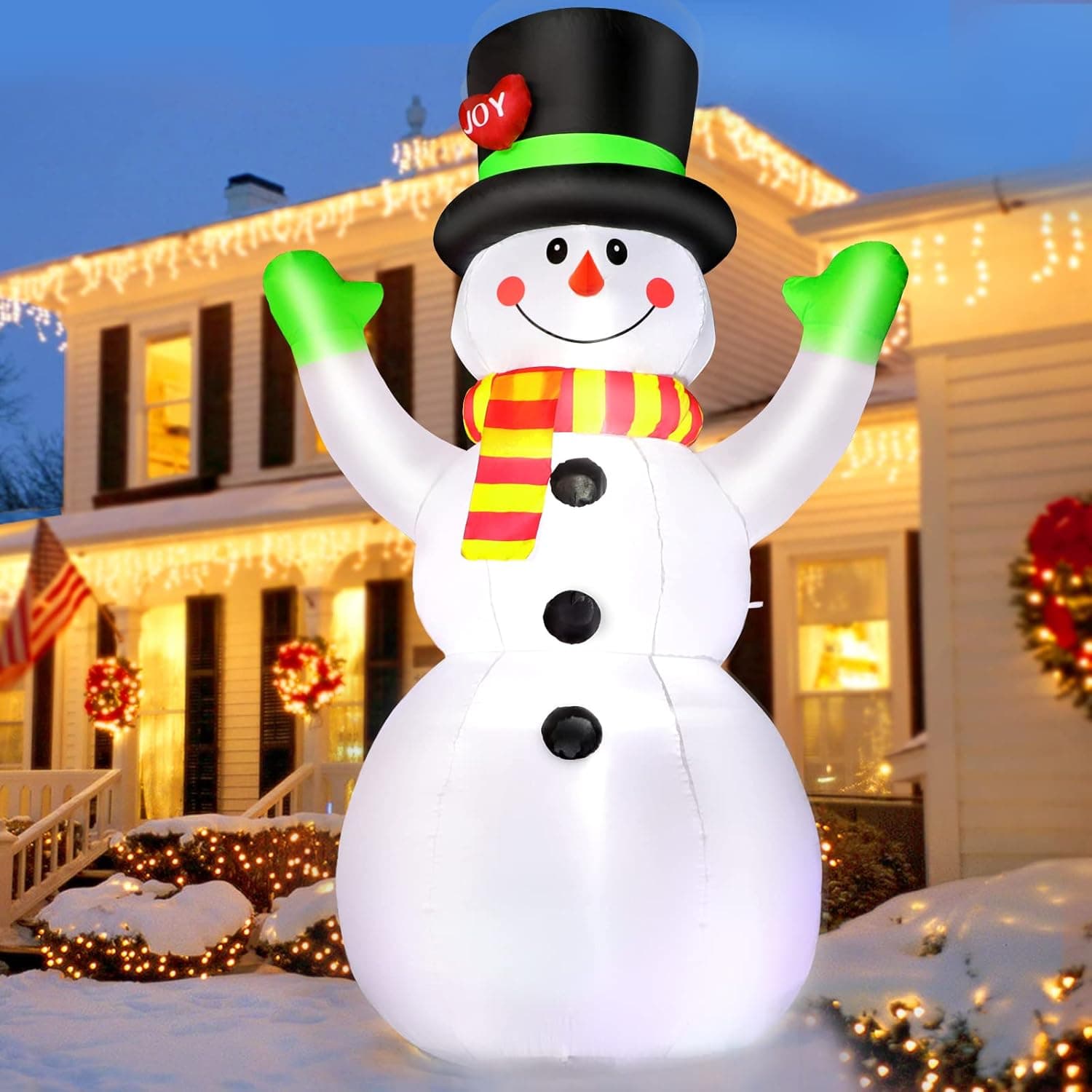 210 cm, boneco de neve insuflável, 7 pés insuflável boneco de Natal com luz LED, IP44 impermeável insuflável Natal gigante, figura par interior exterior, decoração de festa e jardim