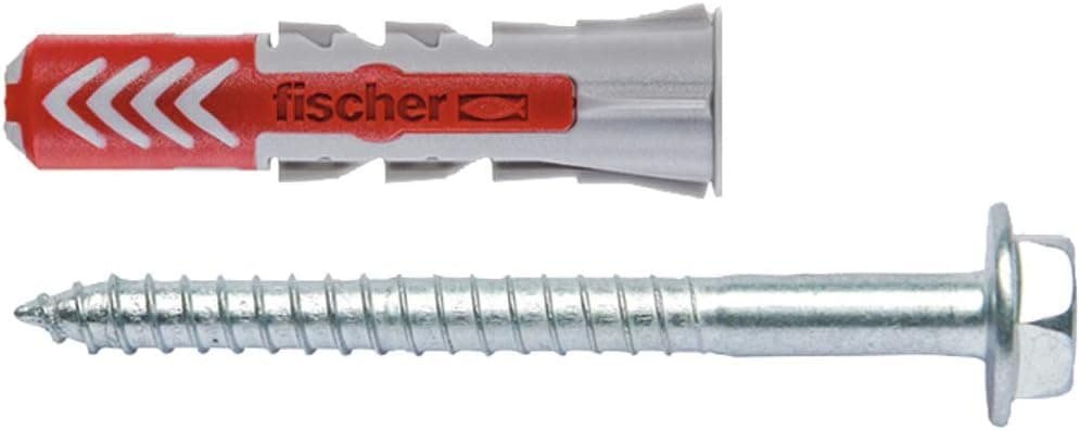 fischer Tacos Duopower com parafuso hexagonal, cinzento e vermelho, 10 x 50 T