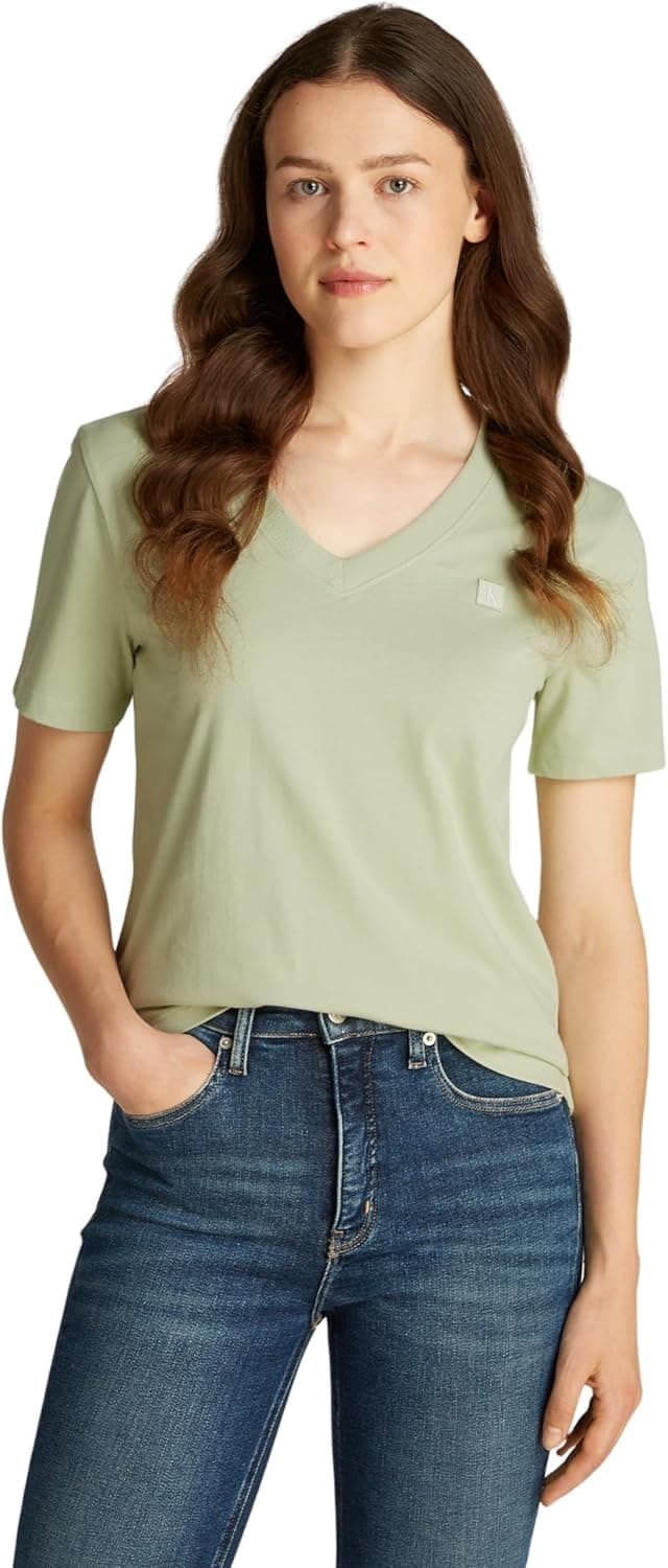 Calvin Klein Jeans T-shirt de manga curta para mulher com decote em V