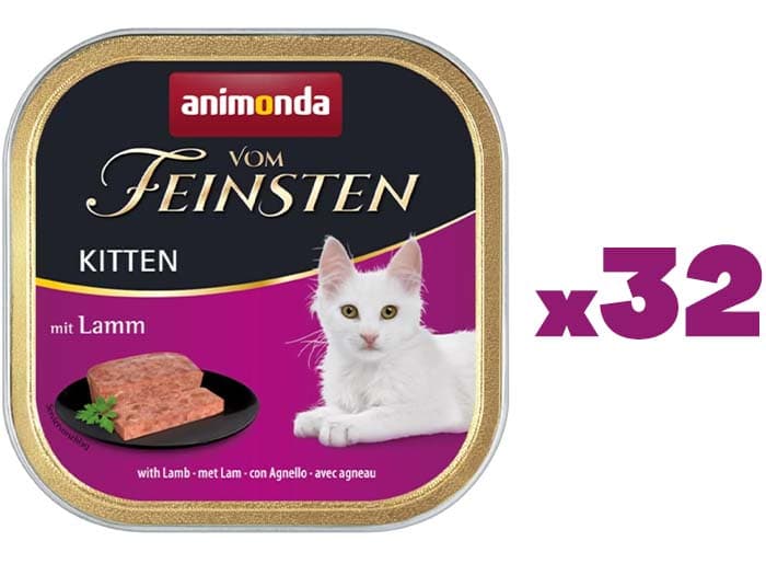 animonda Vom Feinsten Kitten, comida húmida para gatos em fase de crescimento até um ano, com cordeiro, 32 x 100 g