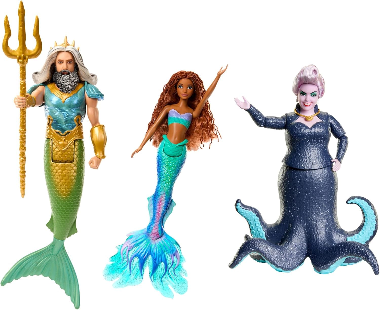 Mattel Disney a Pequena Sereia, conjunto de 3 bonecas de coleção, Ariel Ursula rei Tritão, presente para meninos e meninas + 3 anos, HND28
