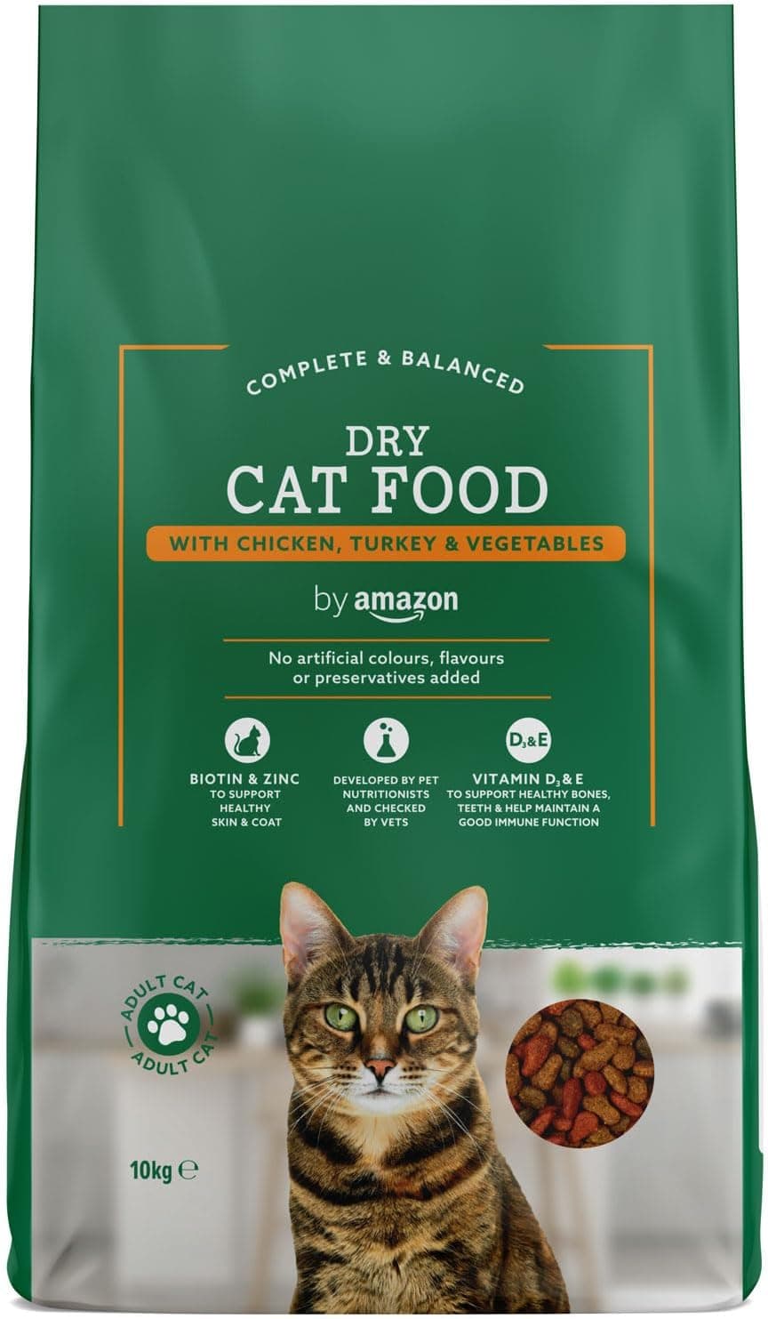 by Amazon - Alimento seco completo para gatos adultos com frango, peru e legumes, 10 kg 