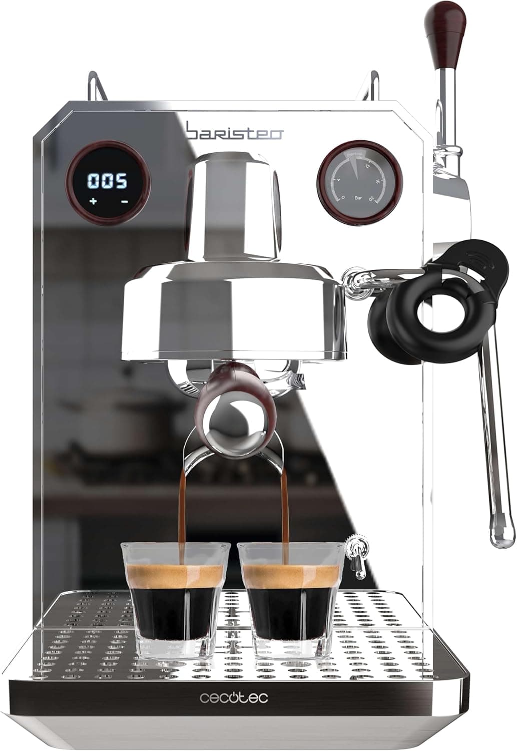 Cecotec Cafeteira expressa barista baristeo íntima, máquina de café expresso barista profissional, sistema de pré-infusão, bomba de 15 bares, fácil enchimento, depósito de 1,7 l e bandeja quente
