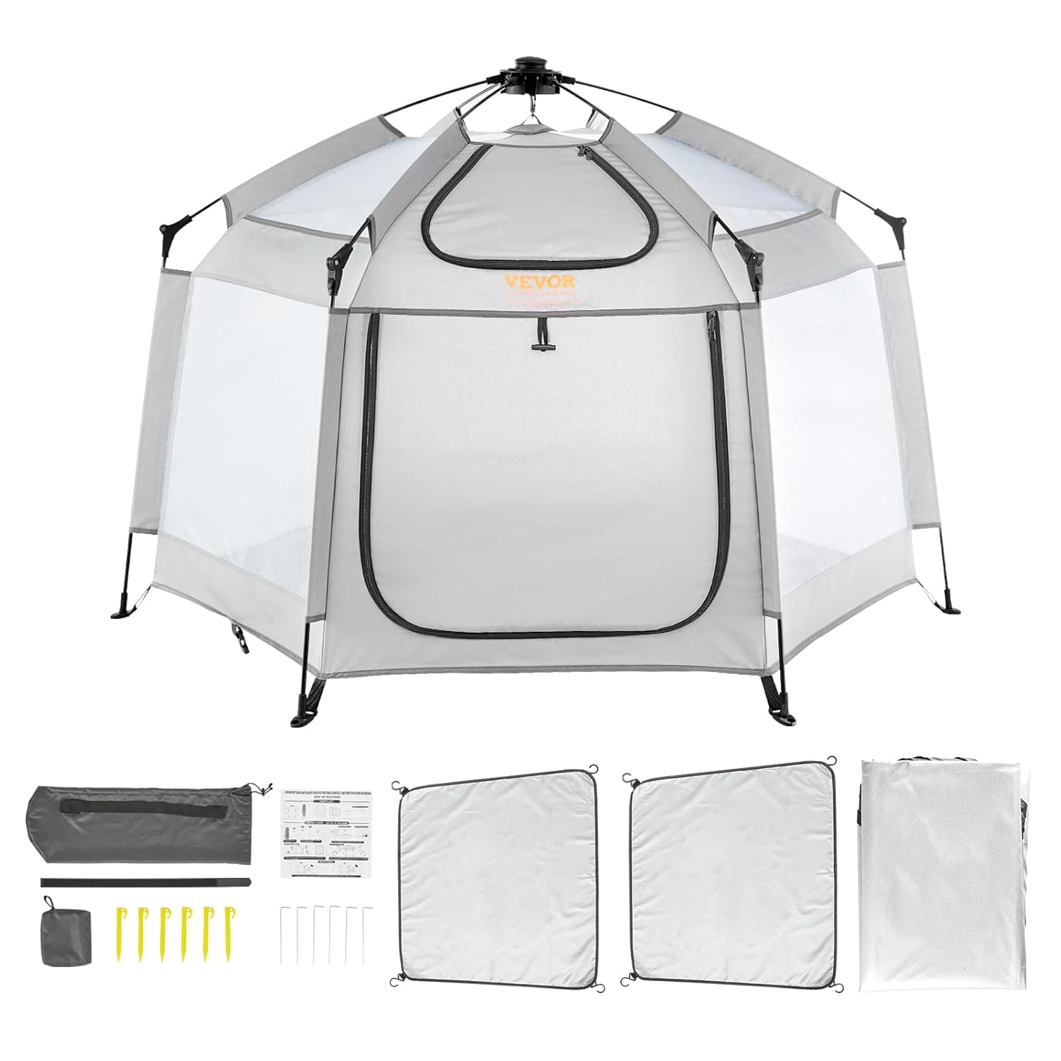 VEVOR Parque infantil para bebés com dossel, 150 x 150 cm, parque infantil portátil para bebés e crianças pequenas, dobrável e leve, pátio de jogos emergente para crianças pequenas com 3 guarda-sóis