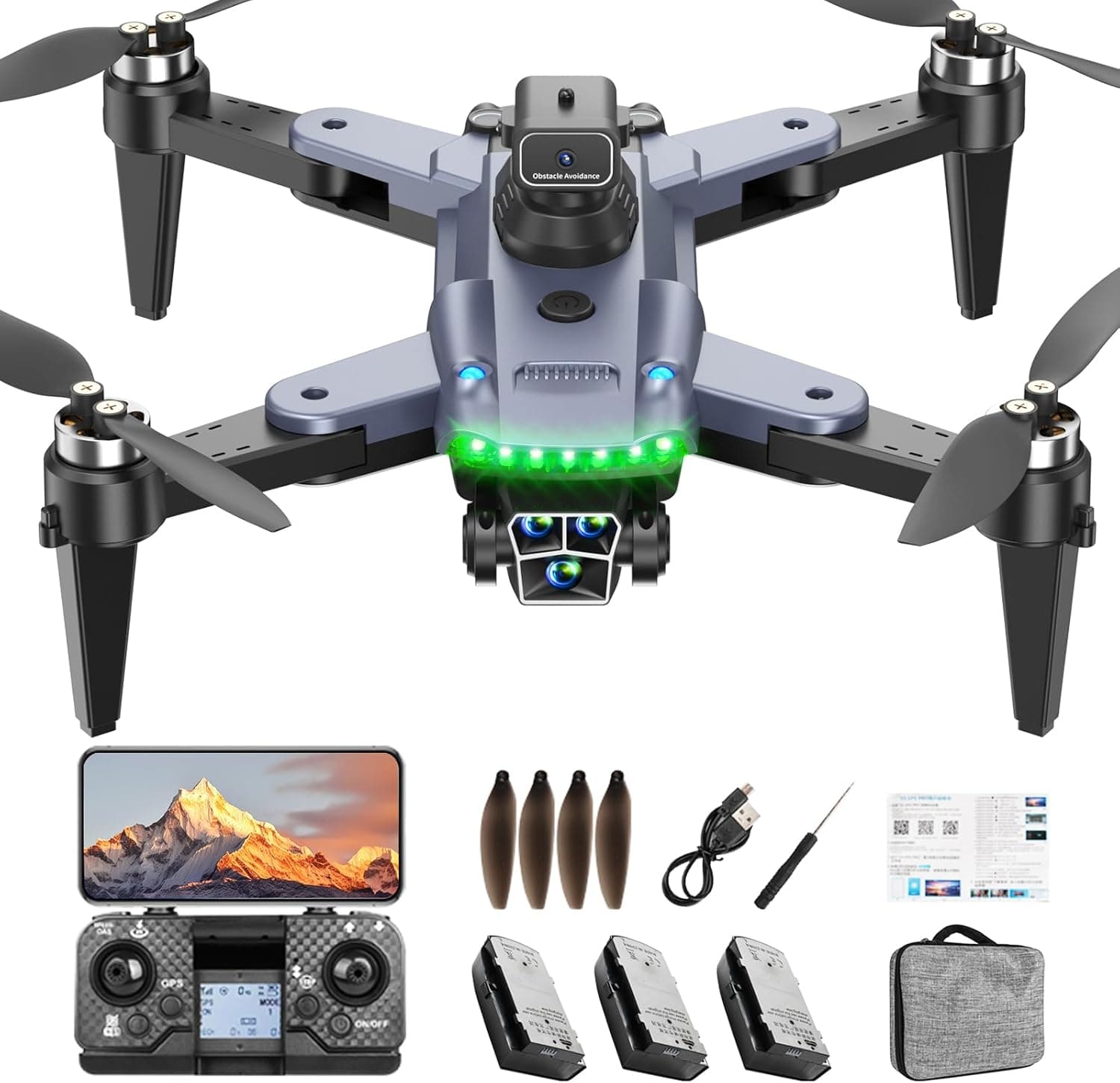 HYTOBP S166 Drone profissional com câmara 4K para adultos iniciantes, drone GPS com 3 câmaras, quadricóptero RC com motor sem escovas, transmissão WiFi 5G, retorno automático, siga-me