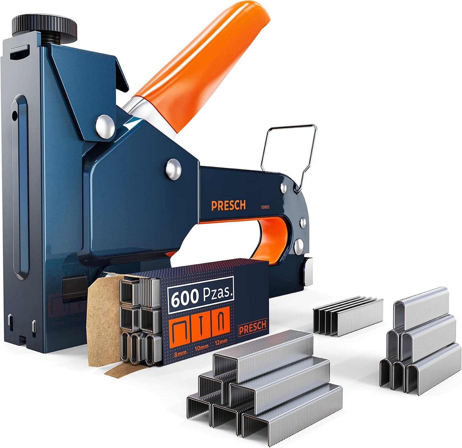 Presch Conjunto de agrafador manual - 600 grampos de madeira, tecido, móveis, cartão asfaltado - profissional
