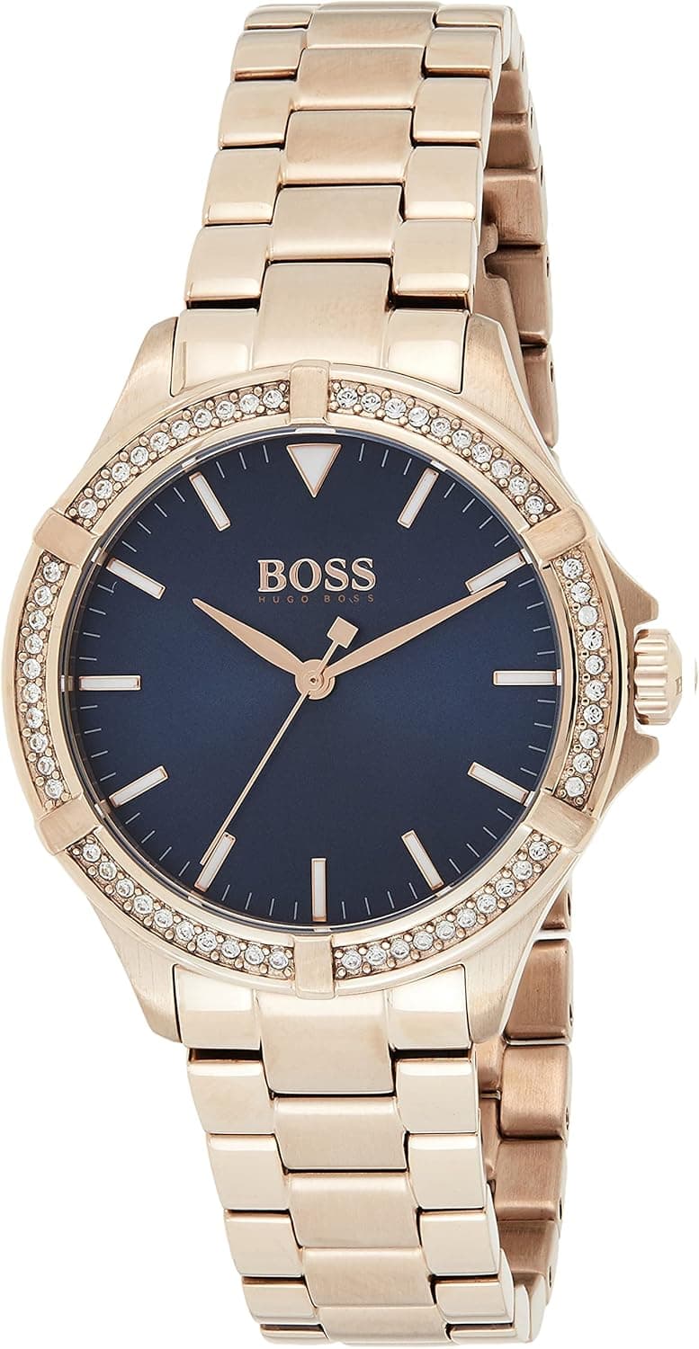 BOSS Relógio analógico para mulher de quartzo com correia em aço inoxidável 1502468, Ouro rosa, pulseira
