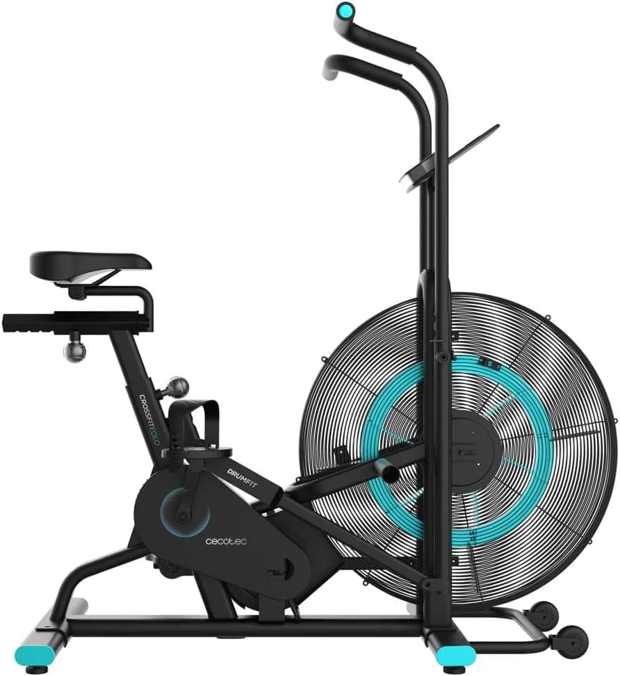 Cecotec Bicicleta estática Drumfit CrossFit 1000 Eolo. Resistência ao ar ajustável manualmente, ventilador, selim ajustável verticalmente, ecrã LCD, pedal bidirecional, tamanho compacto