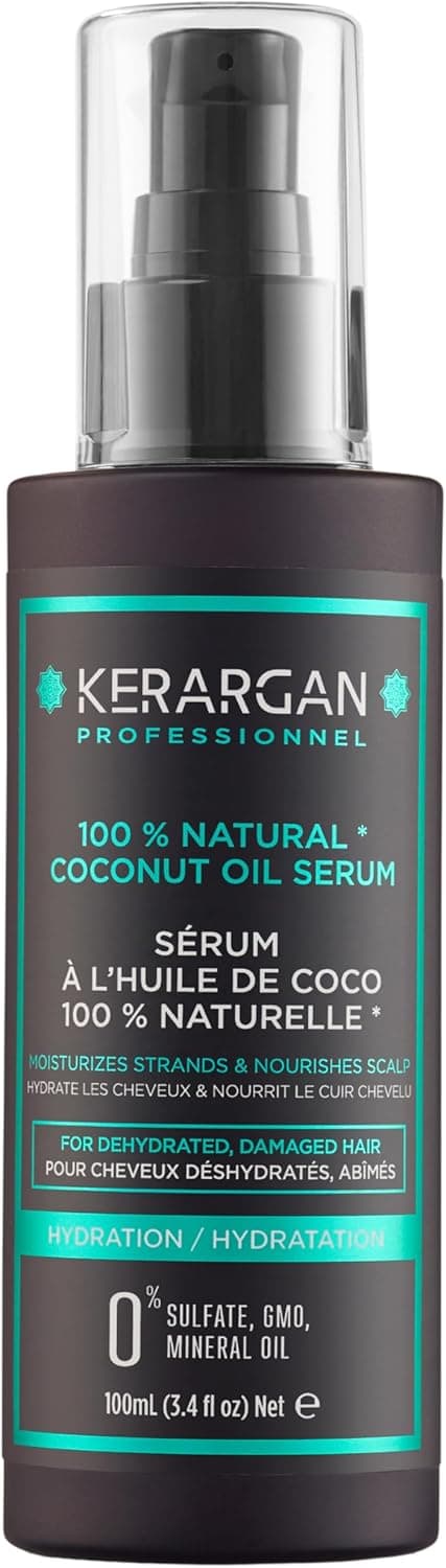 Kerargan - Soro Capilar hidratante com óleo de coco - proteção e nutrição para cabelos desidratados e danificados - brilho e suavidade, sem sulfatos e OGM - 100 ml